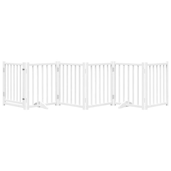 vidaXL Dog Gate with Door Foldable 6 Panels White 300 cm Solid Wood Fir