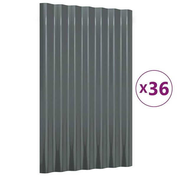 vidaXL Roof Panels 36 pcs Galvanised Steel Anthracite 60x36 cm