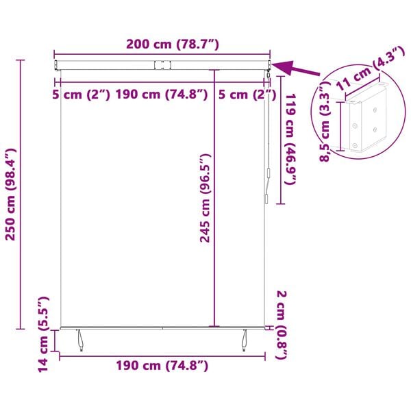 vidaXL Roller Blind Striped Cream 200 x 250 cm Fabric and Aluminum