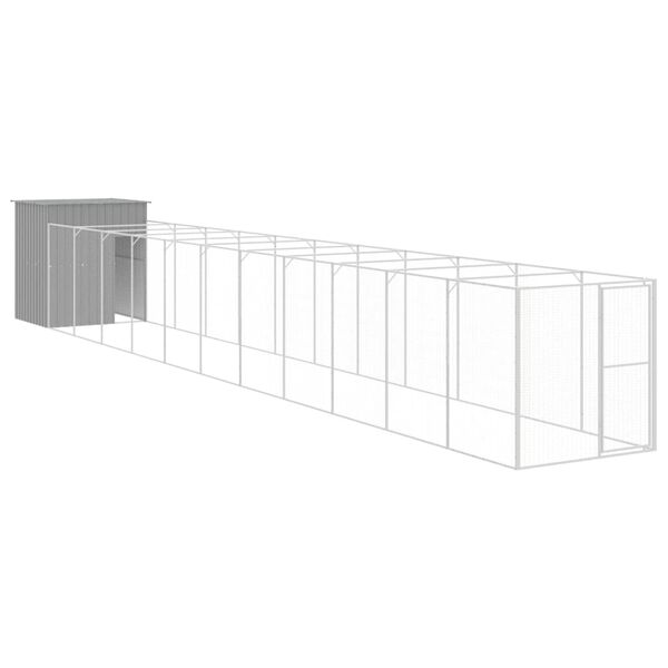 vidaXL Dog House with Run Light Grey 165x1271x181 cm Galvanised Steel