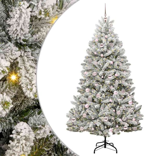 vidaXL Artificial Christmas Tree Green and White 210 cm PVC and Metal