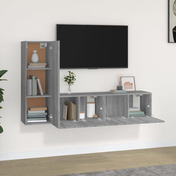 vidaXL 3 Piece TV Cabinet Set Grey Sonoma Engineered Wood
