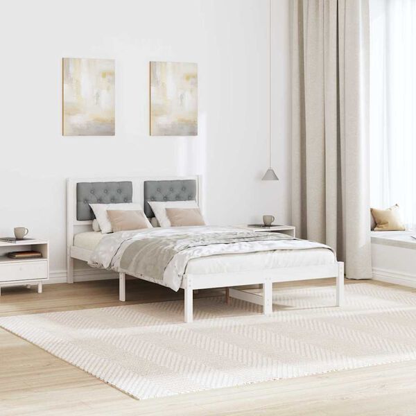 vidaXL Bed Frame Light Grey 135 x 190 cm Solid Pine Wood