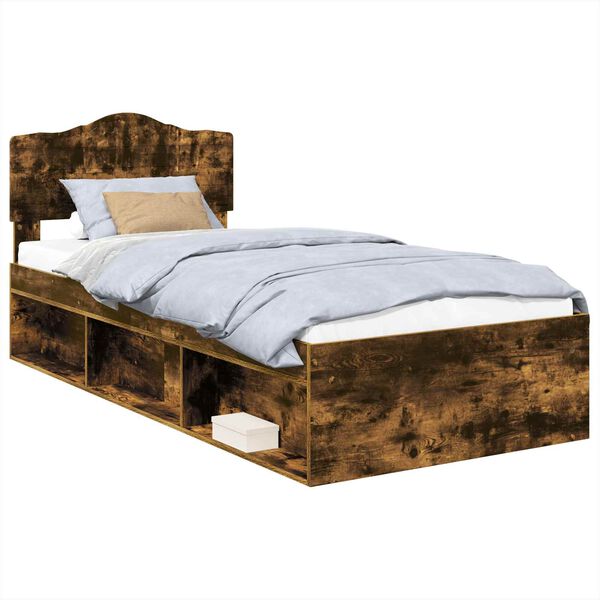 vidaXL Bed Frame Smoked Oak 100 x 200 cm Solid Pine Wood