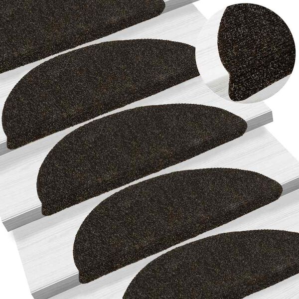 vidaXL Stair Mats Self-adhesive 15 pcs 56x17x3 cm Dark Brown Half Round