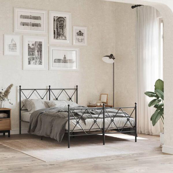 vidaXL Metal Bed Frame without Mattress with Footboard Black 120x200cm