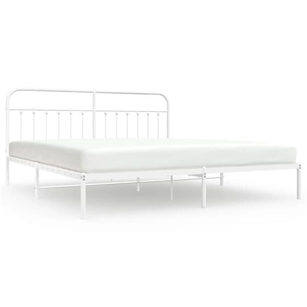vidaXL Metal Bed Frame without Mattress with Headboard White 200x200cm