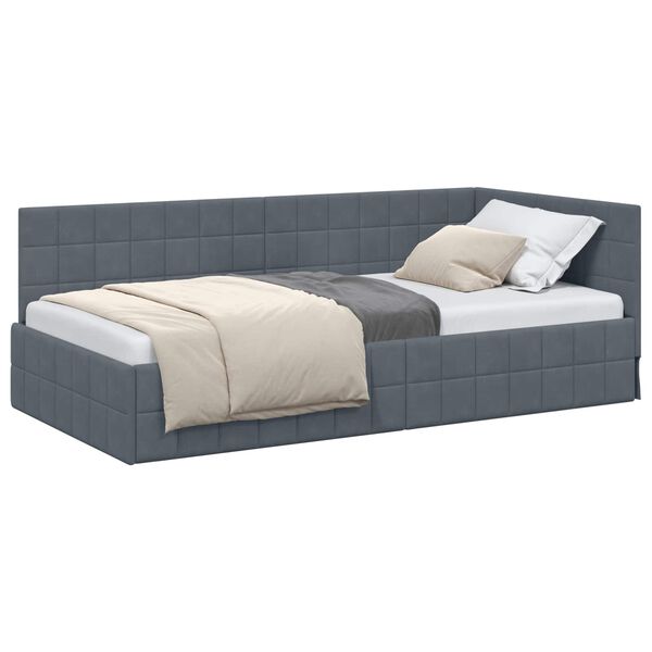 vidaXL Corner Bed Frame with Headboard Dark Grey 90 cm x 190 cm Velvet