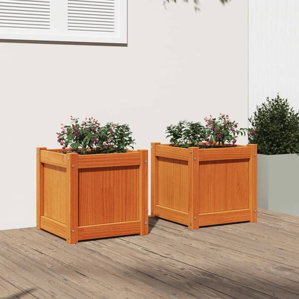 vidaXL Garden Planters 2 pcs Wax Brown Solid Wood Pine