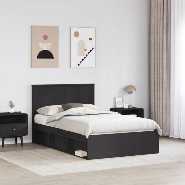 vidaXL Bed Frame with Headboard Black 120 x 190 cm Solid Pine Wood