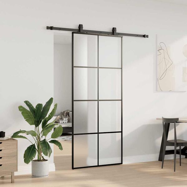 vidaXL Sliding Door with Hardware Set Black 90x205 cm ESG Glass