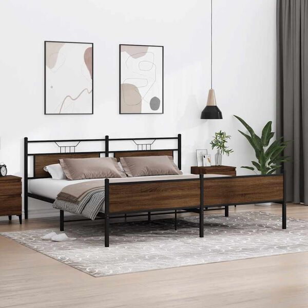 vidaXL Metal Bed Frame without Mattress Brown Oak 193x201 cm