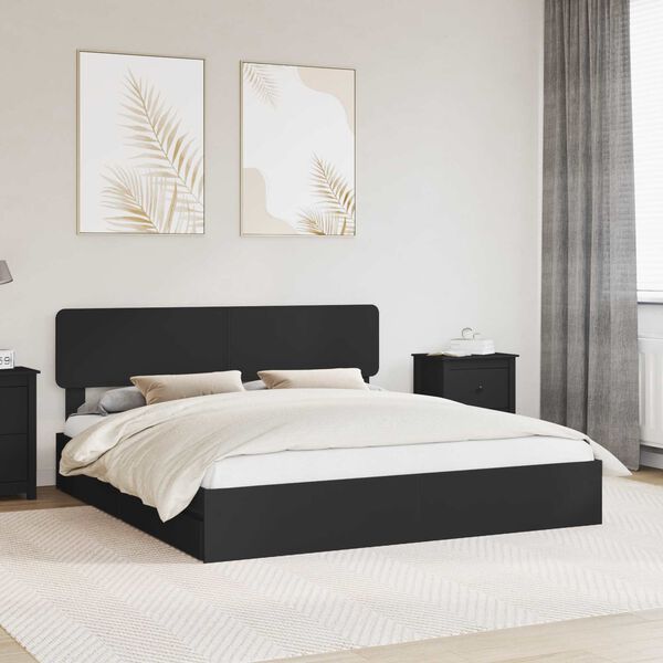 vidaXL Storage Bed with Headboard Black 200 x 200 cm Engineered Wood