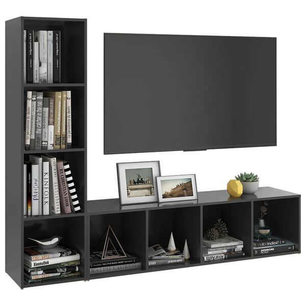 vidaXL TV Cabinets 2 pcs Grey 142.5x35x36.5 cm Engineered Wood