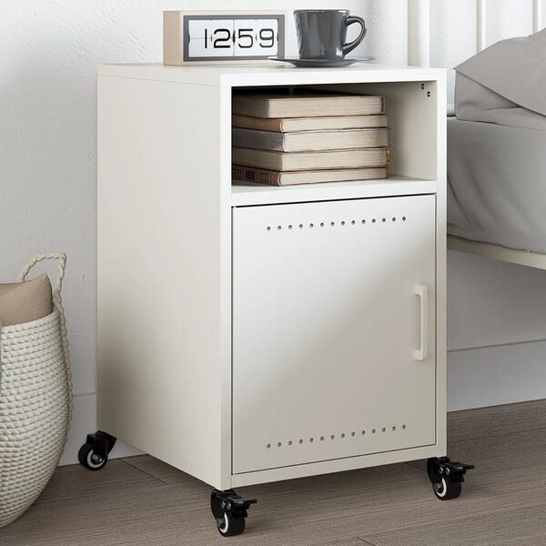 vidaXL Bedside Cabinet White 36x39x59 cm Steel