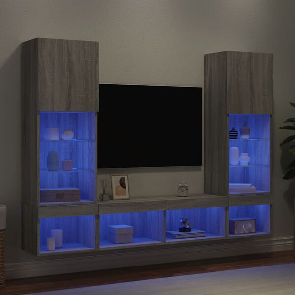 vidaXL 5 Piece TV Wall Units with LED Grey Sonoma Engineered Wood