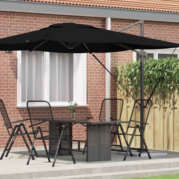 vidaXL Roma Parasol Black 286 x 285 x 265 cm Polyester and Aluminium