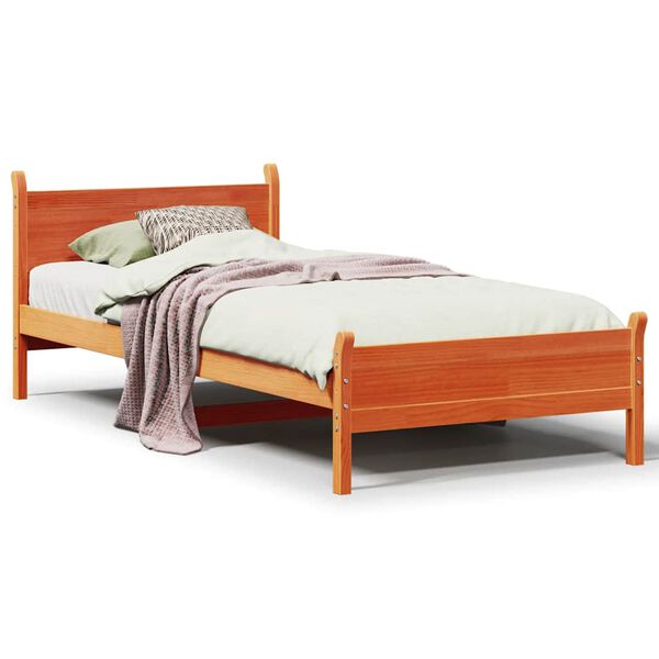 vidaXL Bed Frame without Mattress Wax Brown 75x190 cm Small Single Solid Wood Pine