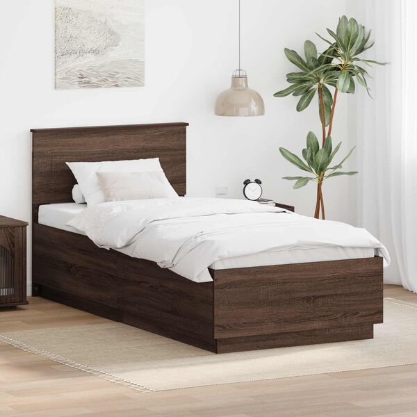 vidaXL Bed Frame with Headboard Brown Oak 100 x 200 cm Engineered Wood