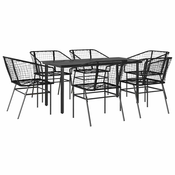 vidaXL 7 Piece Garden Dining Set Black Poly Rattan Glass