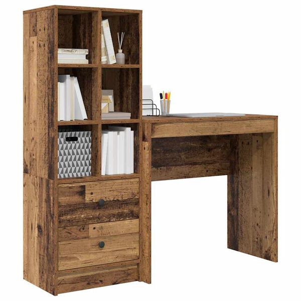 vidaXL Desk with Drawer 2 pcs Old Wood