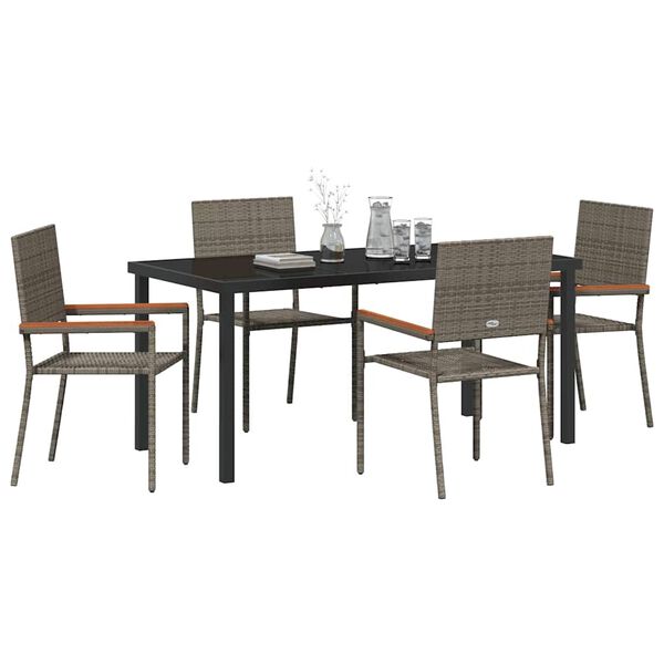vidaXL Garden Dining Set with Cushion 5 pcs Grey Poly Rattan