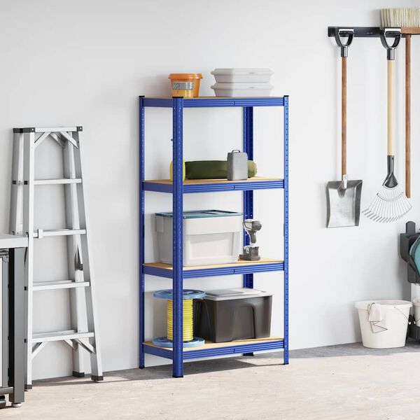 vidaXL 4-Layer Storage Shelf Blue Steel&Engineered Wood
