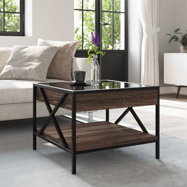 vidaXL Coffee Table with Infinity LED Brown Oak 50x50x38 cm