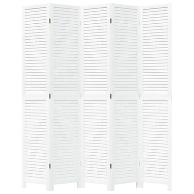 vidaXL Room Divider 5 Panels White Solid Wood Paulownia