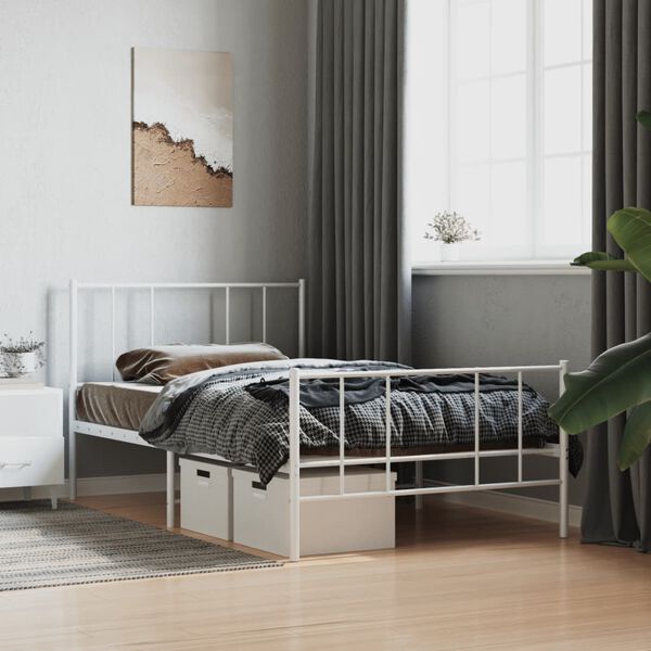 vidaXL Metal Bed Frame without Mattress with Footboard White 75x190cm