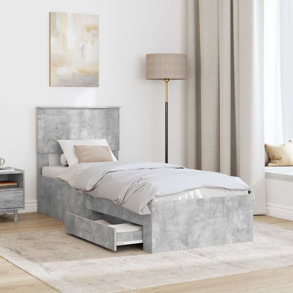 vidaXL Bed Frame Concrete Grey and Silver 70 x 190 cm Engineered Wood