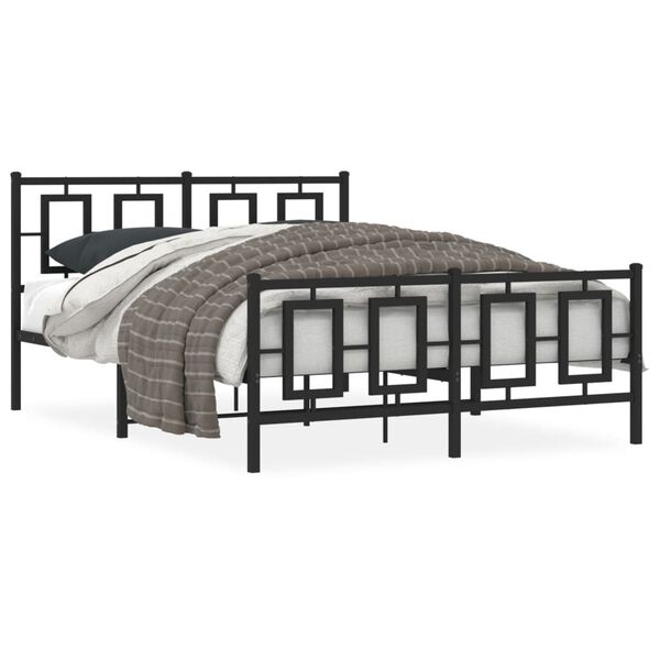 vidaXL Metal Bed Frame without Mattress with Footboard Black 135x190cm