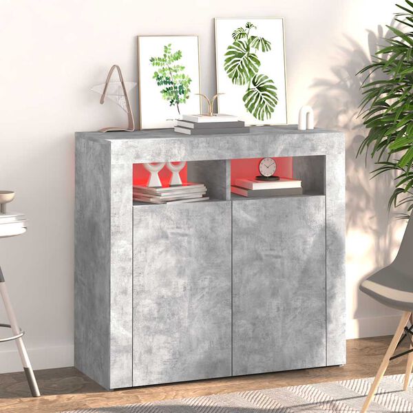 vidaXL Sideboard with LED Lights Concrete Grey 80x35x75 cm