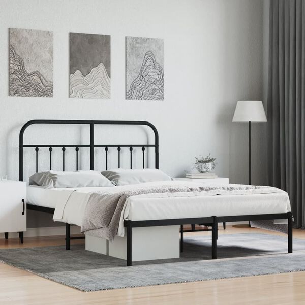 vidaXL Metal Bed Frame without Mattress with Headboard Black 140x200cm