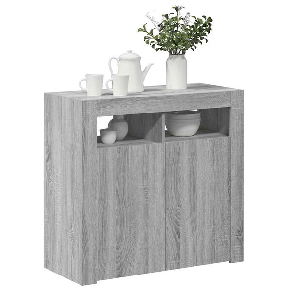 vidaXL Sideboard with LED Lights Grey Sonoma 80x35x75 cm
