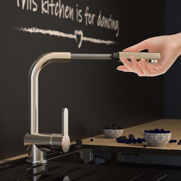 SCH&Uuml;TTE Sink Mixer with Pull-out Spray LONDON Low Pressure Stainless Steel Look