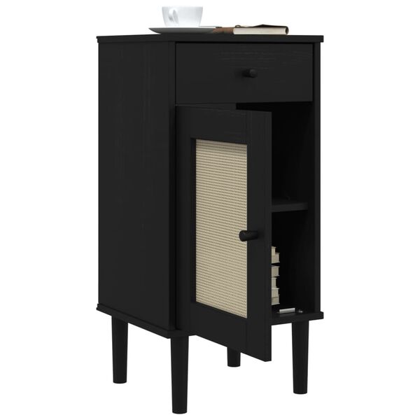 vidaXL Bedside Cabinet SENJA Rattan Look Black 40x35x80 cm Solid Wood Pine