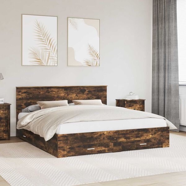 vidaXL Bed Frame with Drawer Smoked Oak 180 x 200 cm Engineered Wood