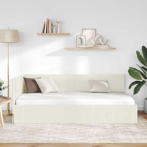 vidaXL Corner Bed Frame with Headboard Cream 90 cm x 190 cm Velvet