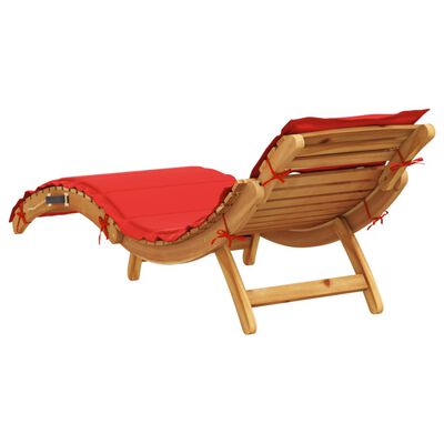 vidaXL Sun Lounger with Cushion Red Solid Wood Acacia