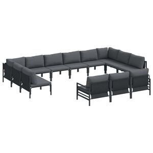 vidaXL Garden Sofa Set with Cushion 13 pcs Black Steel