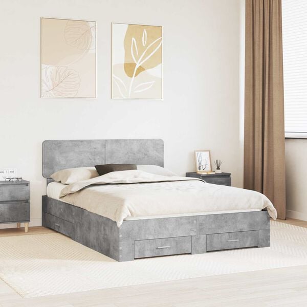 vidaXL Bed Frame Concrete Grey 140 x 200 cm Engineered Wood