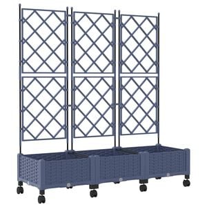 vidaXL Garden Planter with Trellis&Wheels 3 pcs Grey PP