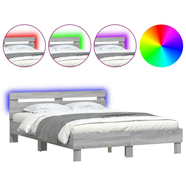 vidaXL Bed Frame with LED without Mattress Grey Sonoma 150x200 cm King Size