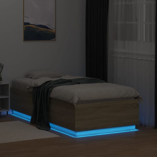 vidaXL Bed Frame with LED without Mattress Sonoma Oak 75x190 cm Small Single