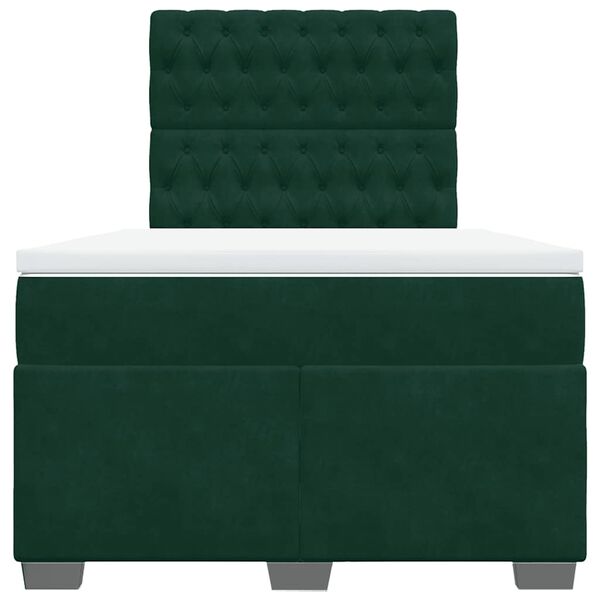 vidaXL Box Spring Bed with Mattress Dark Green 120x190 cm Small Double Velvet