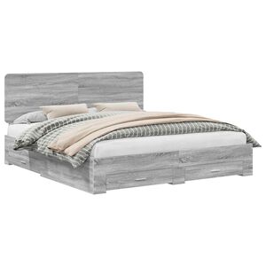 vidaXL Bed Frame with Drawer Grey Sonoma 200 x 200 cm Engineered Wood