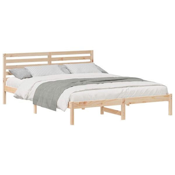vidaXL Bed Frame with Headboard Brown 160 x 220 cm Solid Pine Wood