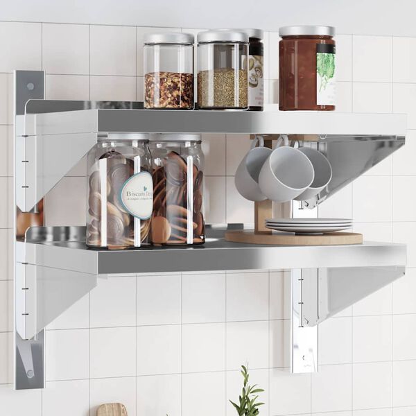 vidaXL 2-Tier Wall Shelf 50x30x48 cm Silver Stainless Steel