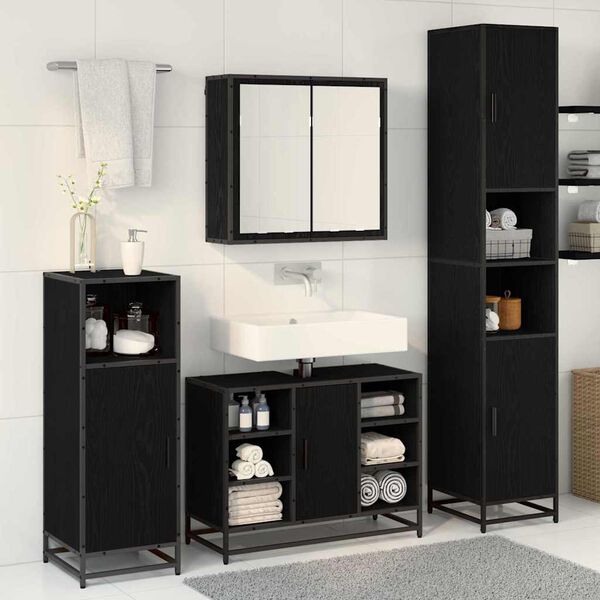 vidaXL Bathroom Furniture Set 4 pcs Black Oak Engineered Wood
